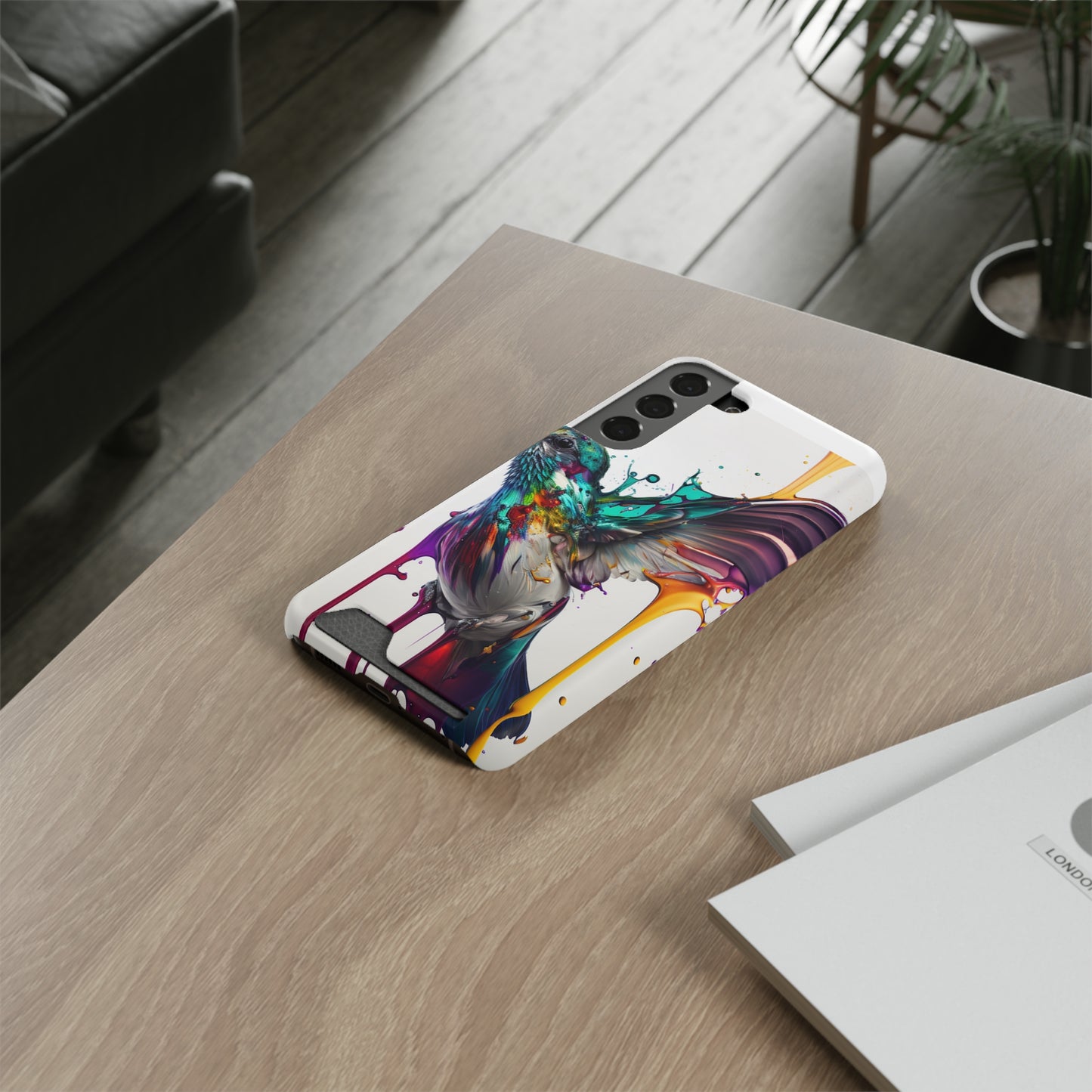 Hummingbird Drip Paint Phone Case With Card Holder