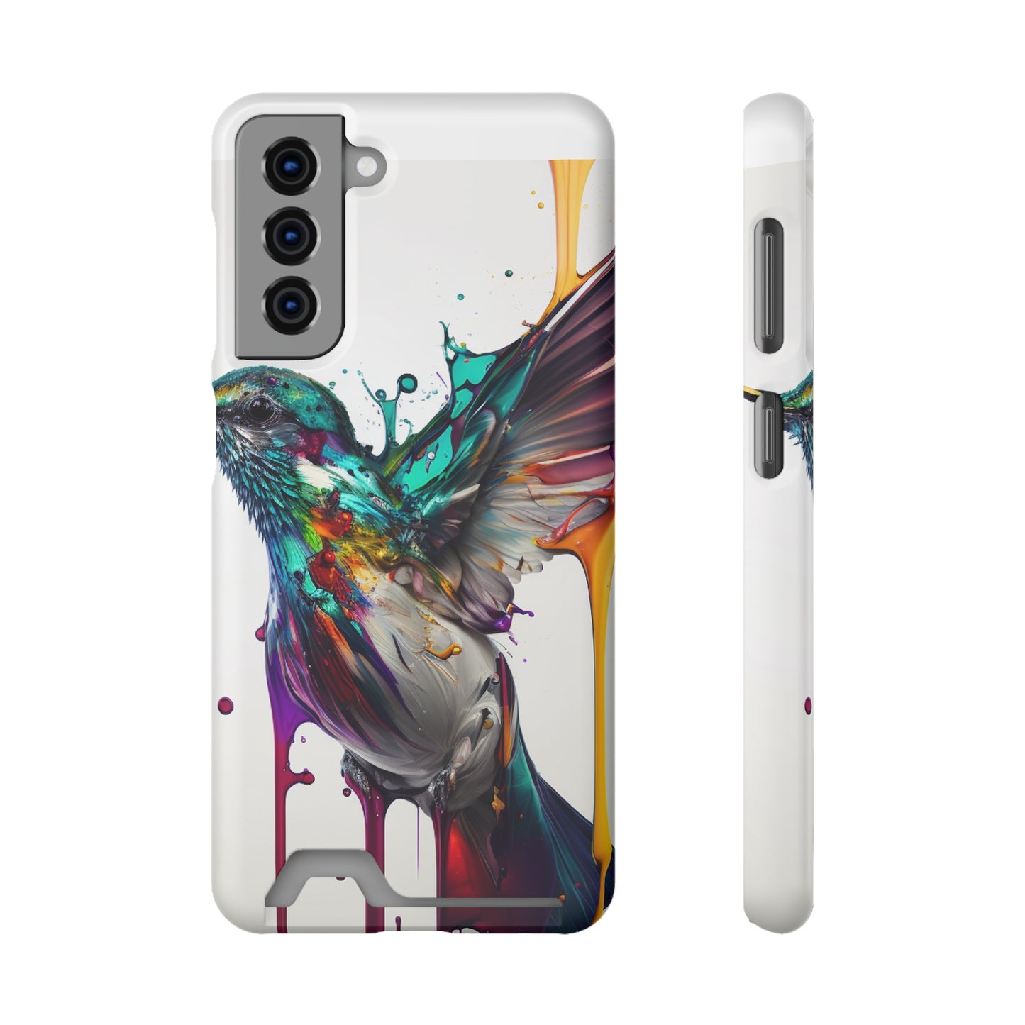 Hummingbird Drip Paint Phone Case With Card Holder