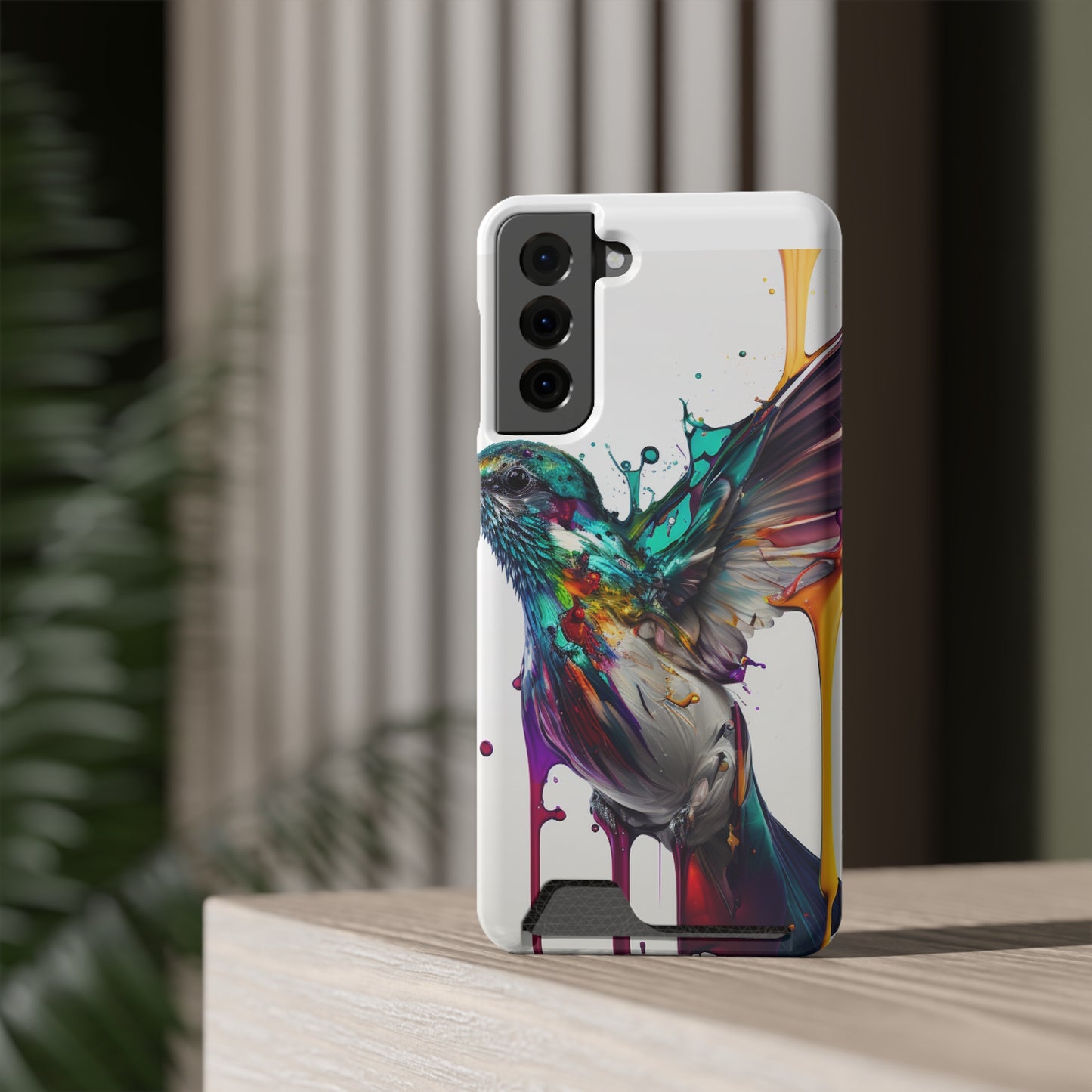 Hummingbird Drip Paint Phone Case With Card Holder