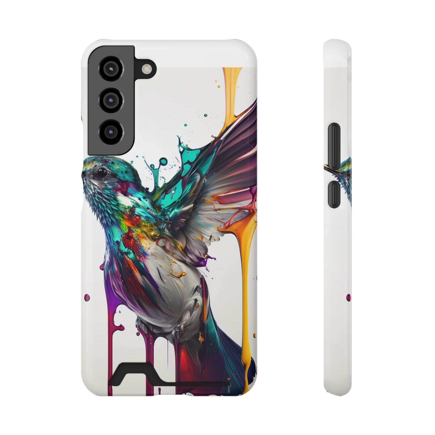 Hummingbird Drip Paint Phone Case With Card Holder