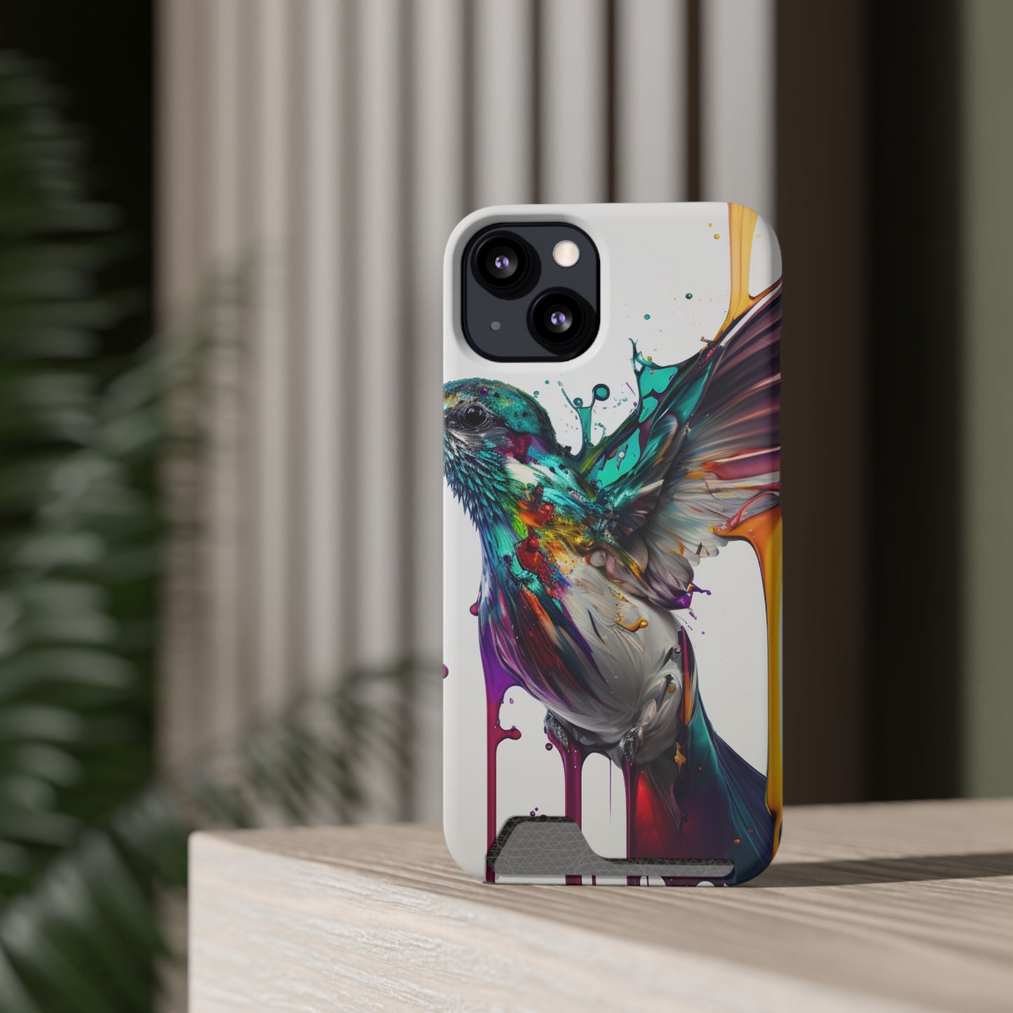Hummingbird Drip Paint Phone Case With Card Holder