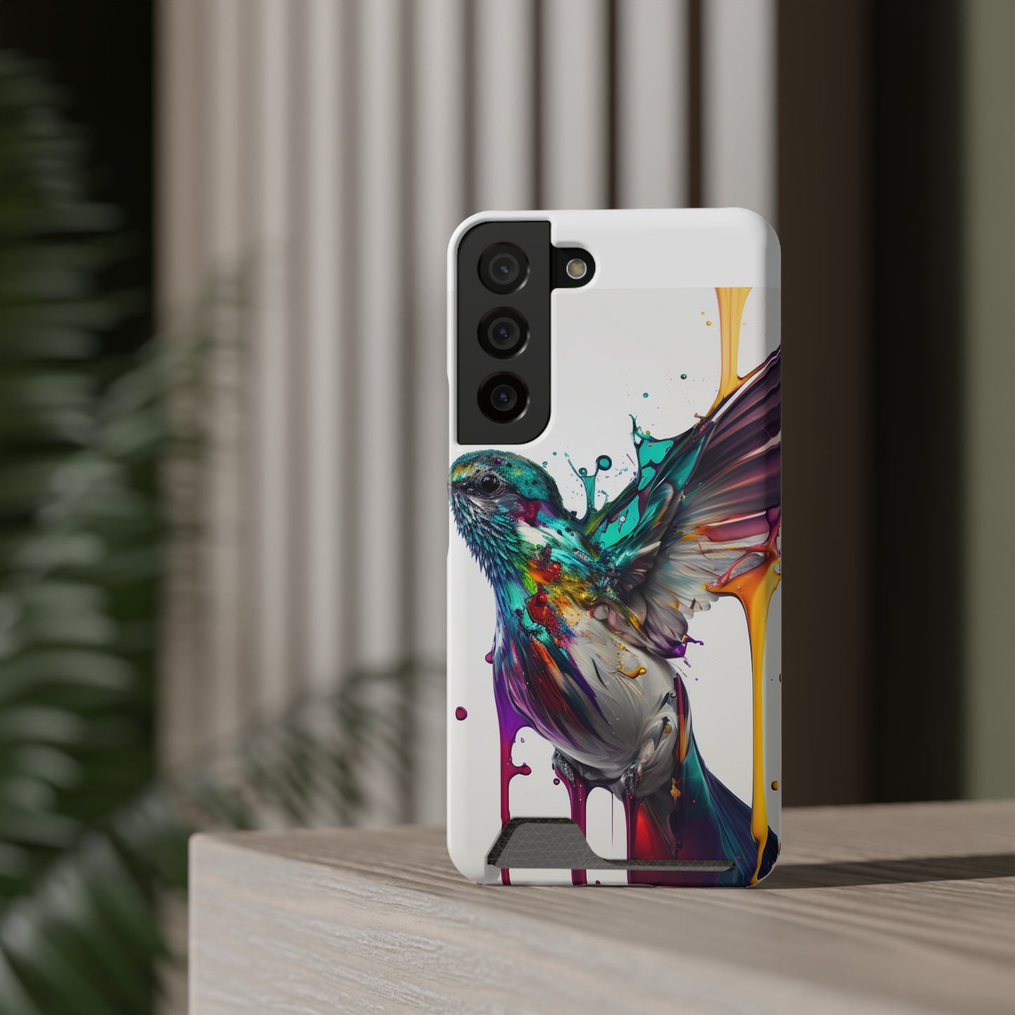 Hummingbird Drip Paint Phone Case With Card Holder