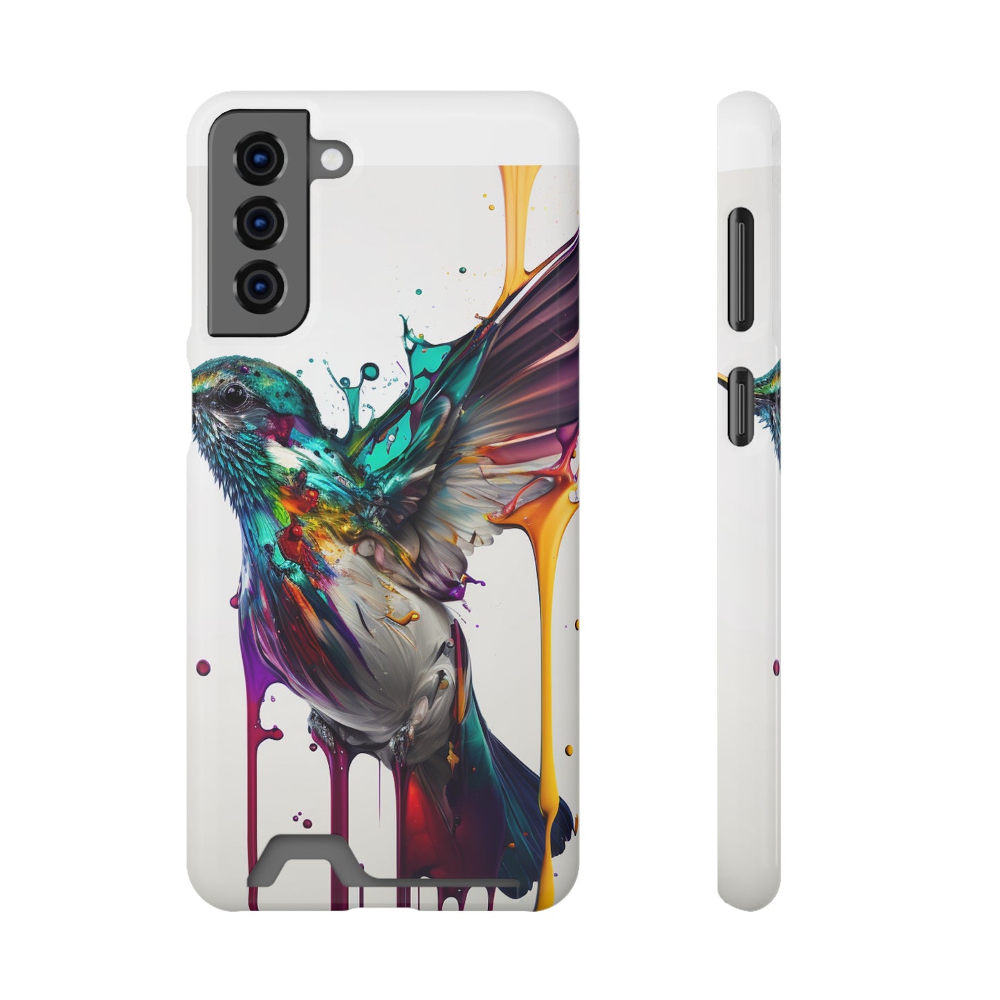 Hummingbird Drip Paint Phone Case With Card Holder