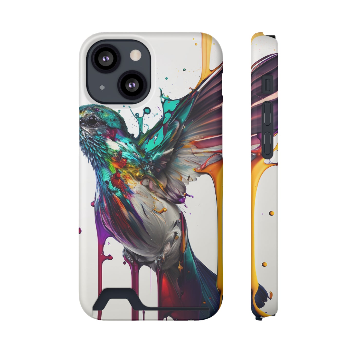 Hummingbird Drip Paint Phone Case With Card Holder