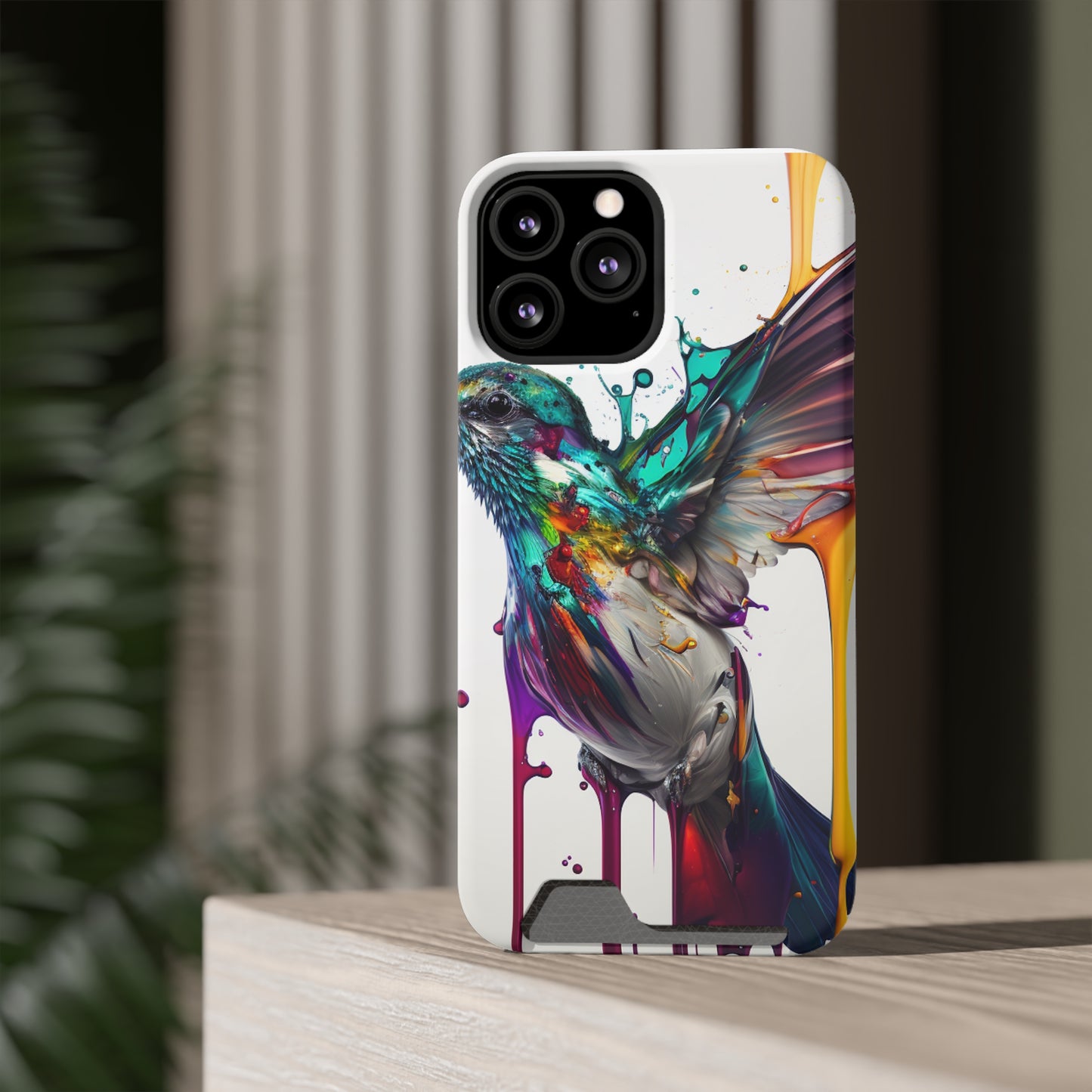 Hummingbird Drip Paint Phone Case With Card Holder