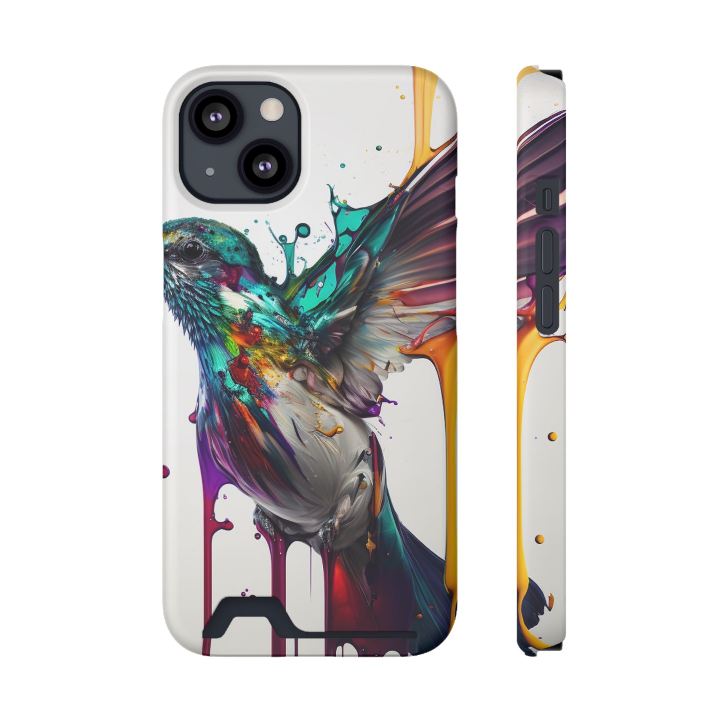 Hummingbird Drip Paint Phone Case With Card Holder