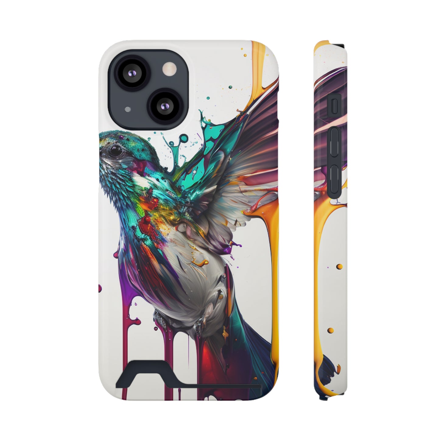 Hummingbird Drip Paint Phone Case With Card Holder