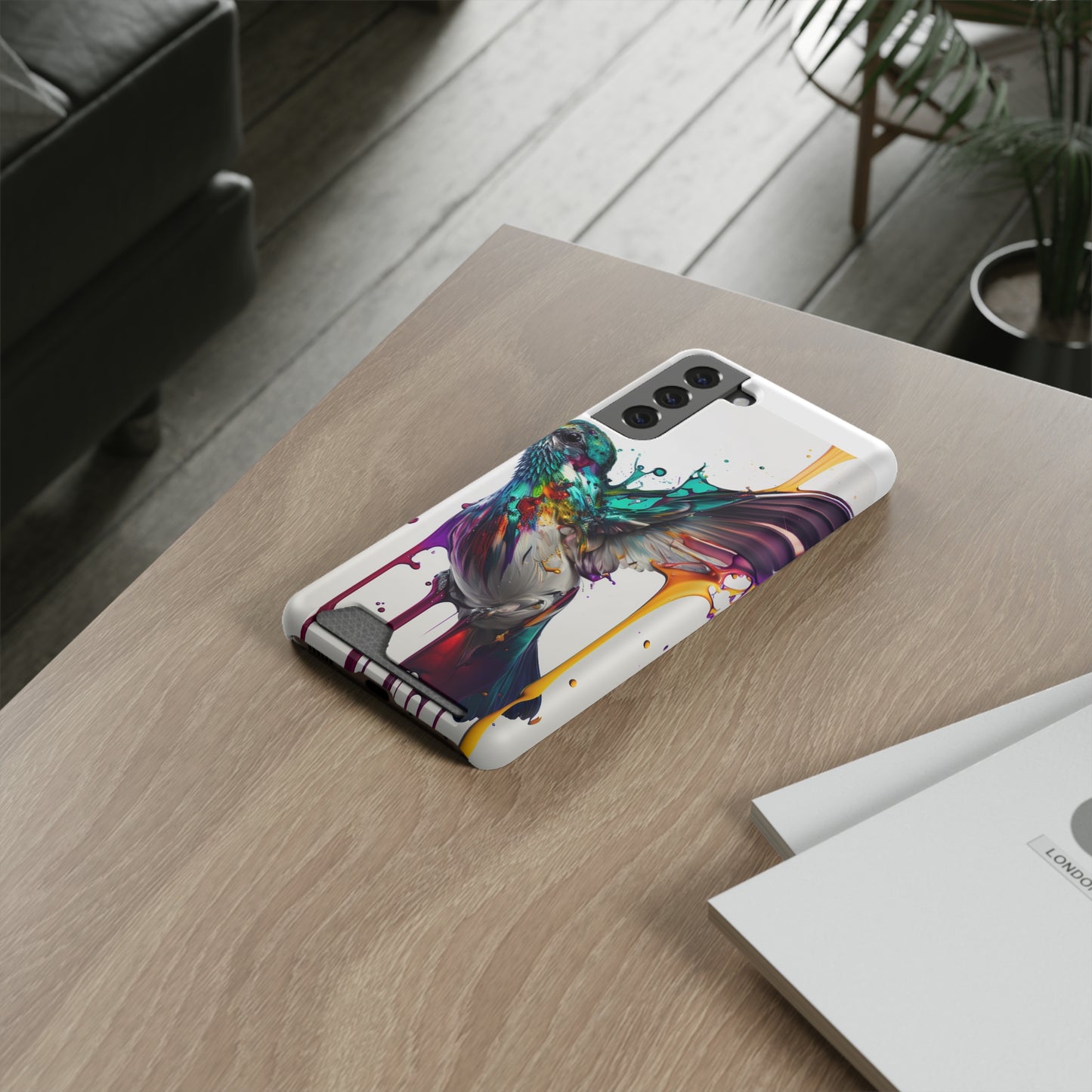 Hummingbird Drip Paint Phone Case With Card Holder