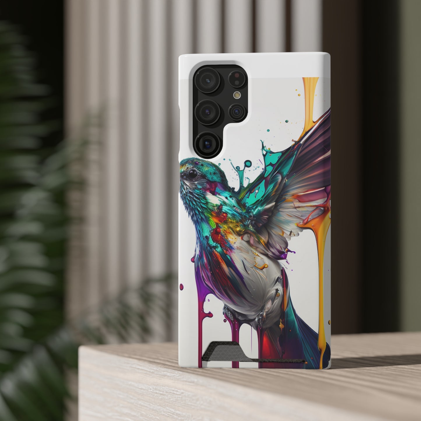 Hummingbird Drip Paint Phone Case With Card Holder