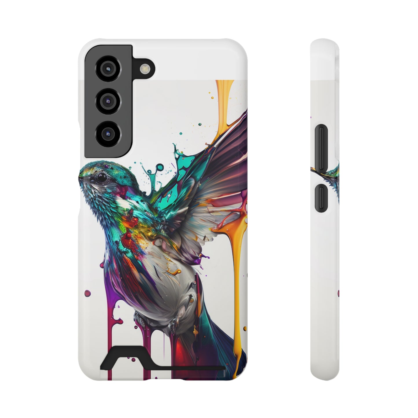 Hummingbird Drip Paint Phone Case With Card Holder