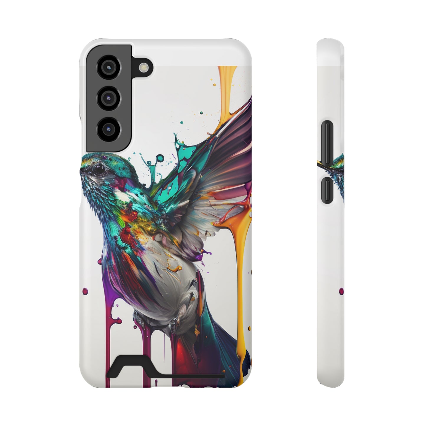 Hummingbird Drip Paint Phone Case With Card Holder