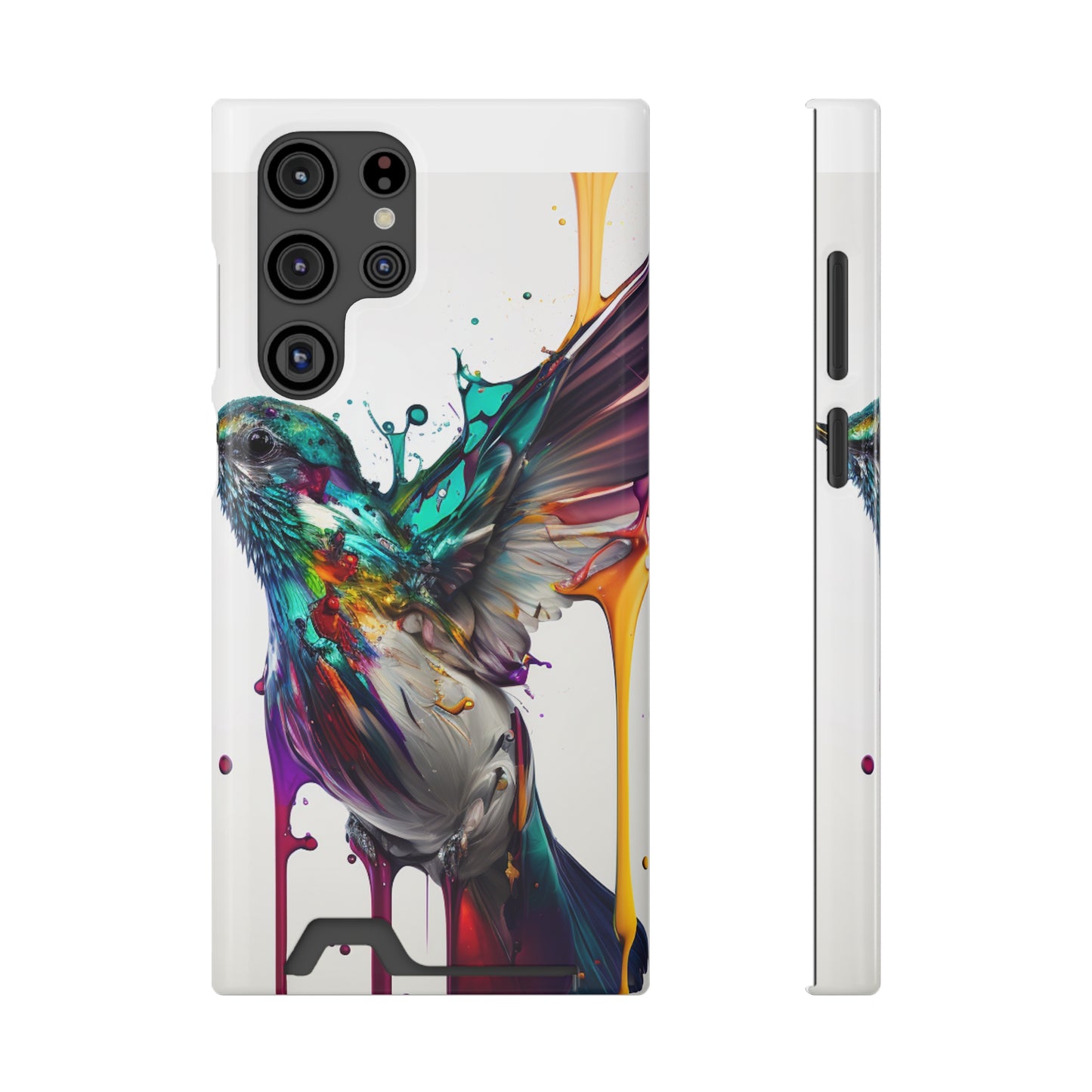 Hummingbird Drip Paint Phone Case With Card Holder