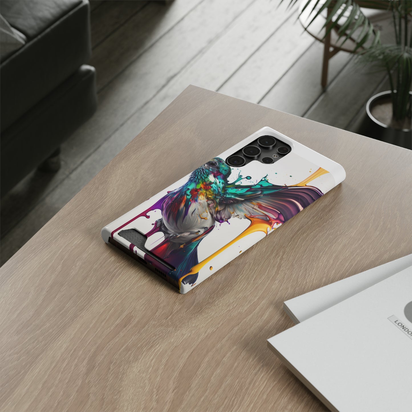 Hummingbird Drip Paint Phone Case With Card Holder