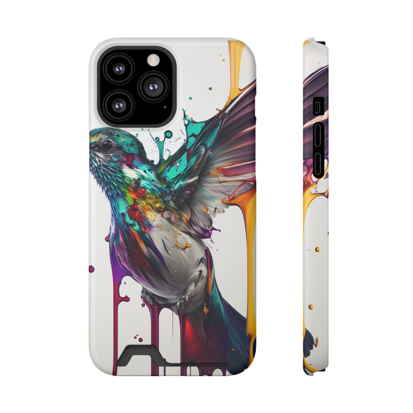 Hummingbird Drip Paint Phone Case With Card Holder