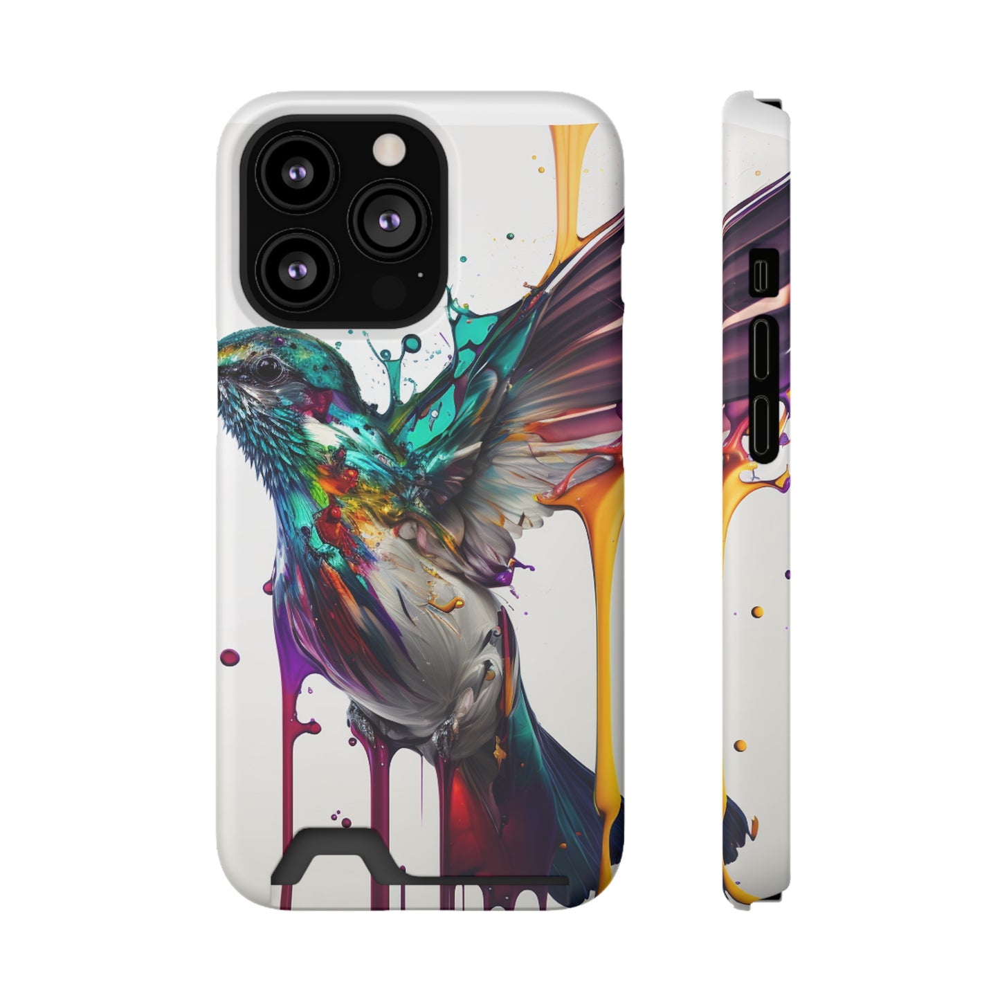 Hummingbird Drip Paint Phone Case With Card Holder