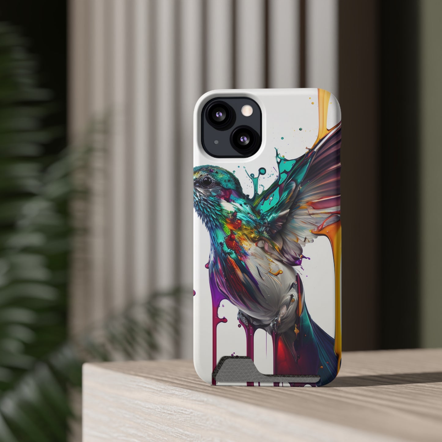 Hummingbird Drip Paint Phone Case With Card Holder