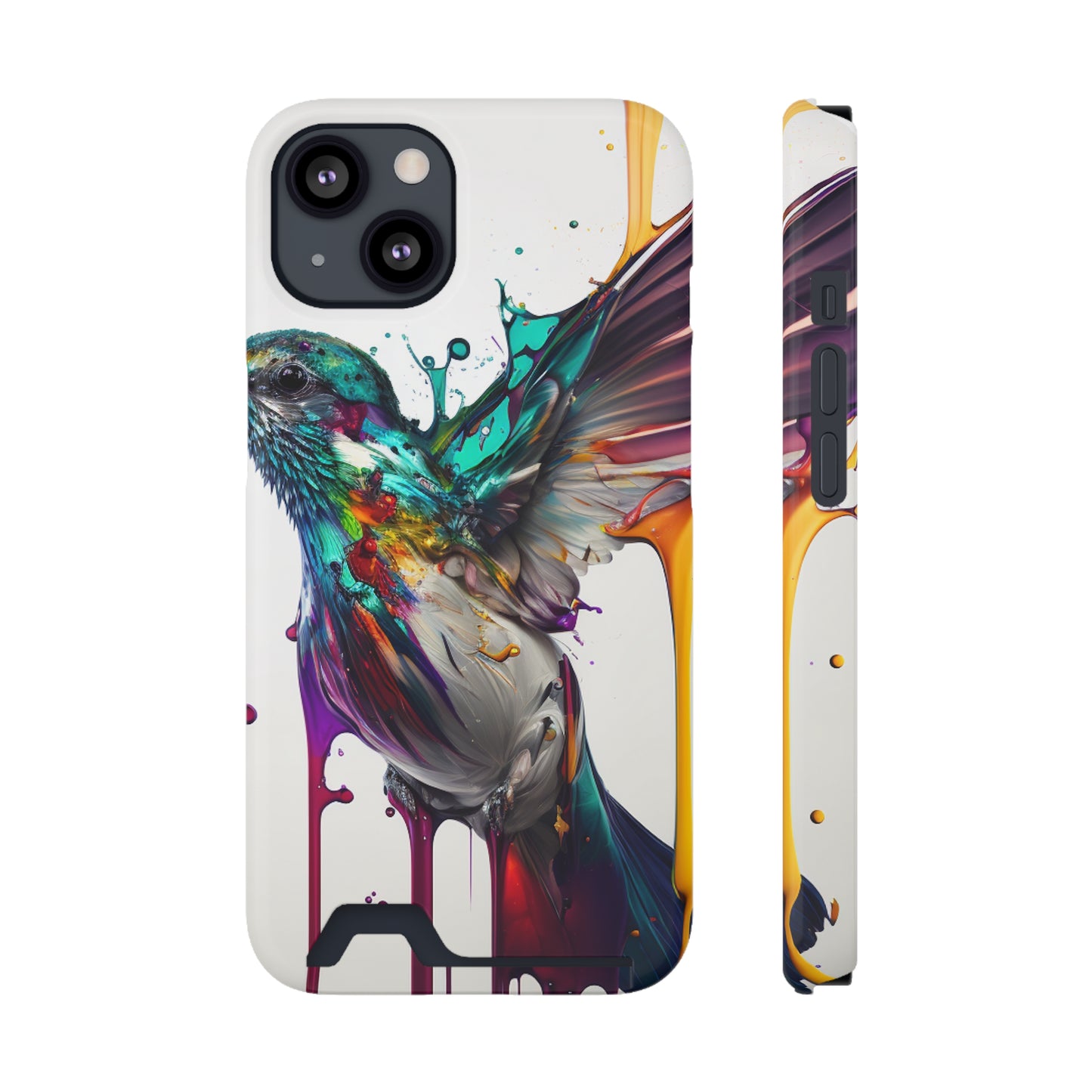 Hummingbird Drip Paint Phone Case With Card Holder