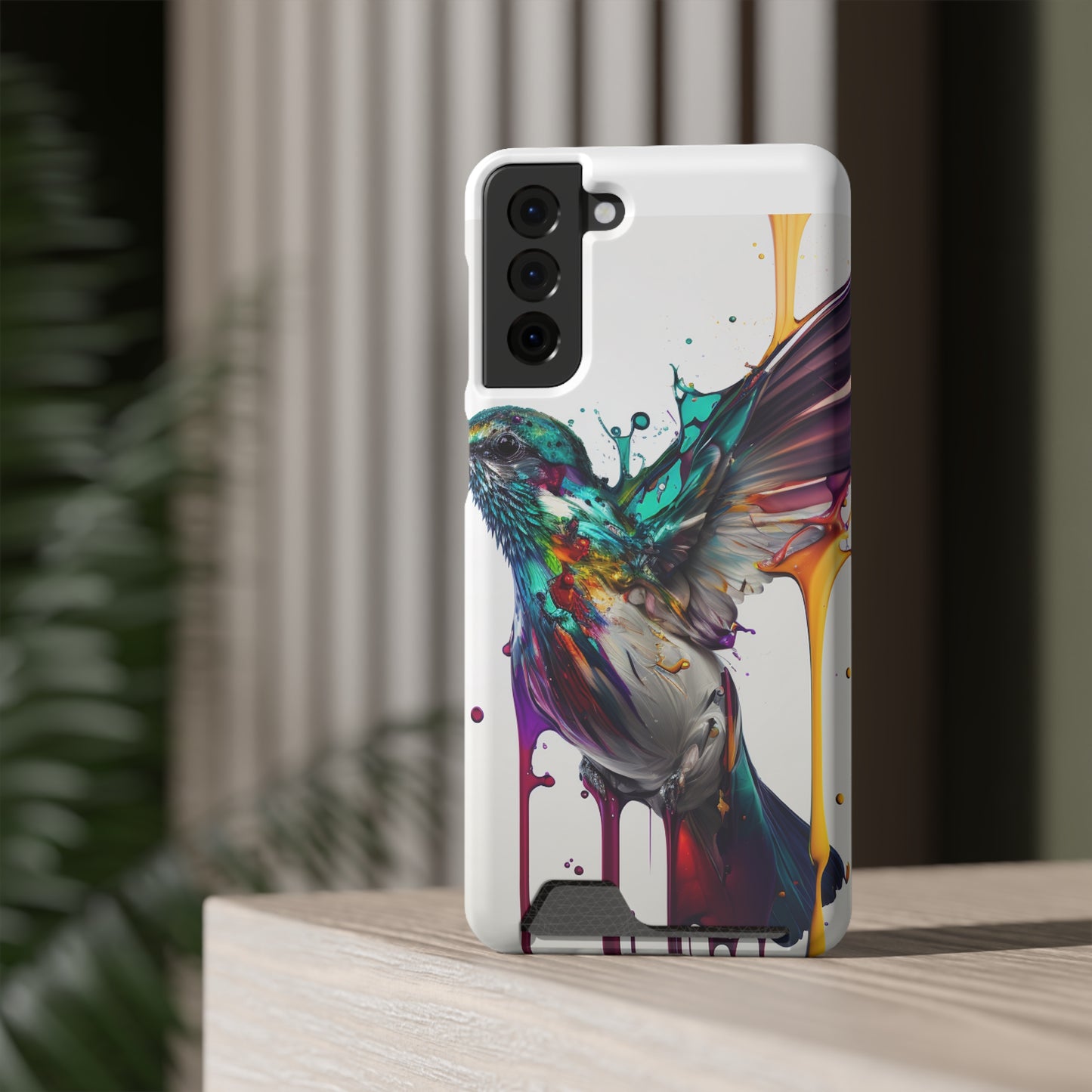 Hummingbird Drip Paint Phone Case With Card Holder