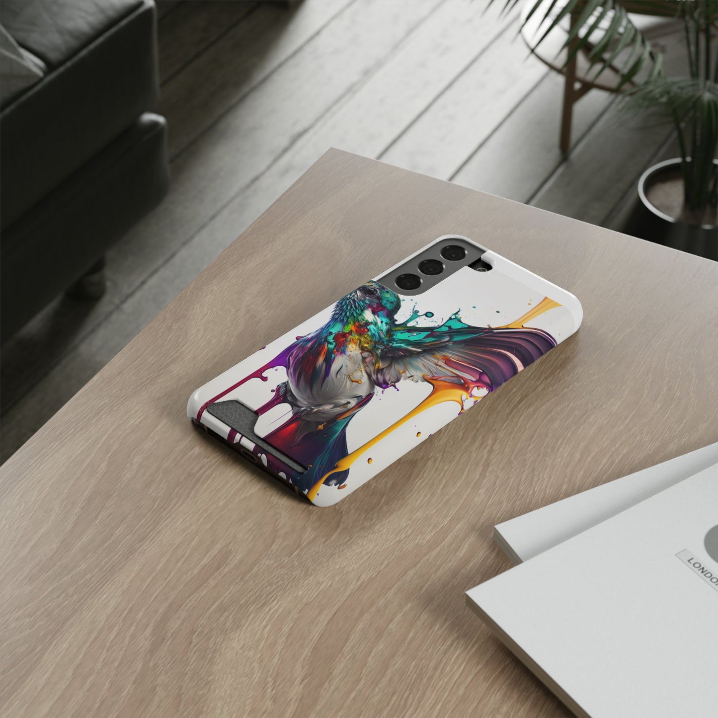 Hummingbird Drip Paint Phone Case With Card Holder