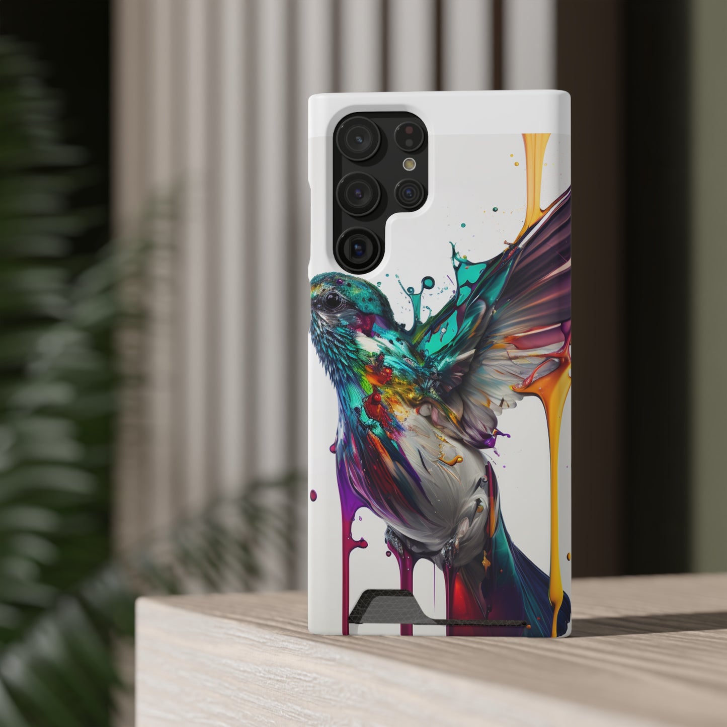 Hummingbird Drip Paint Phone Case With Card Holder