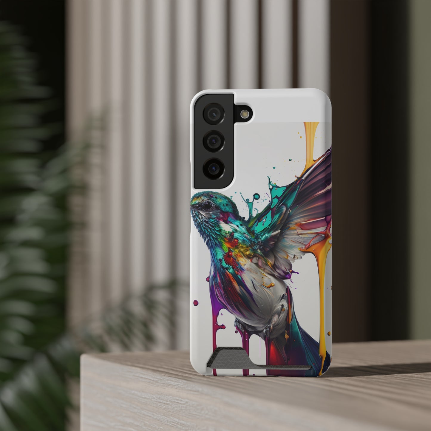 Hummingbird Drip Paint Phone Case With Card Holder