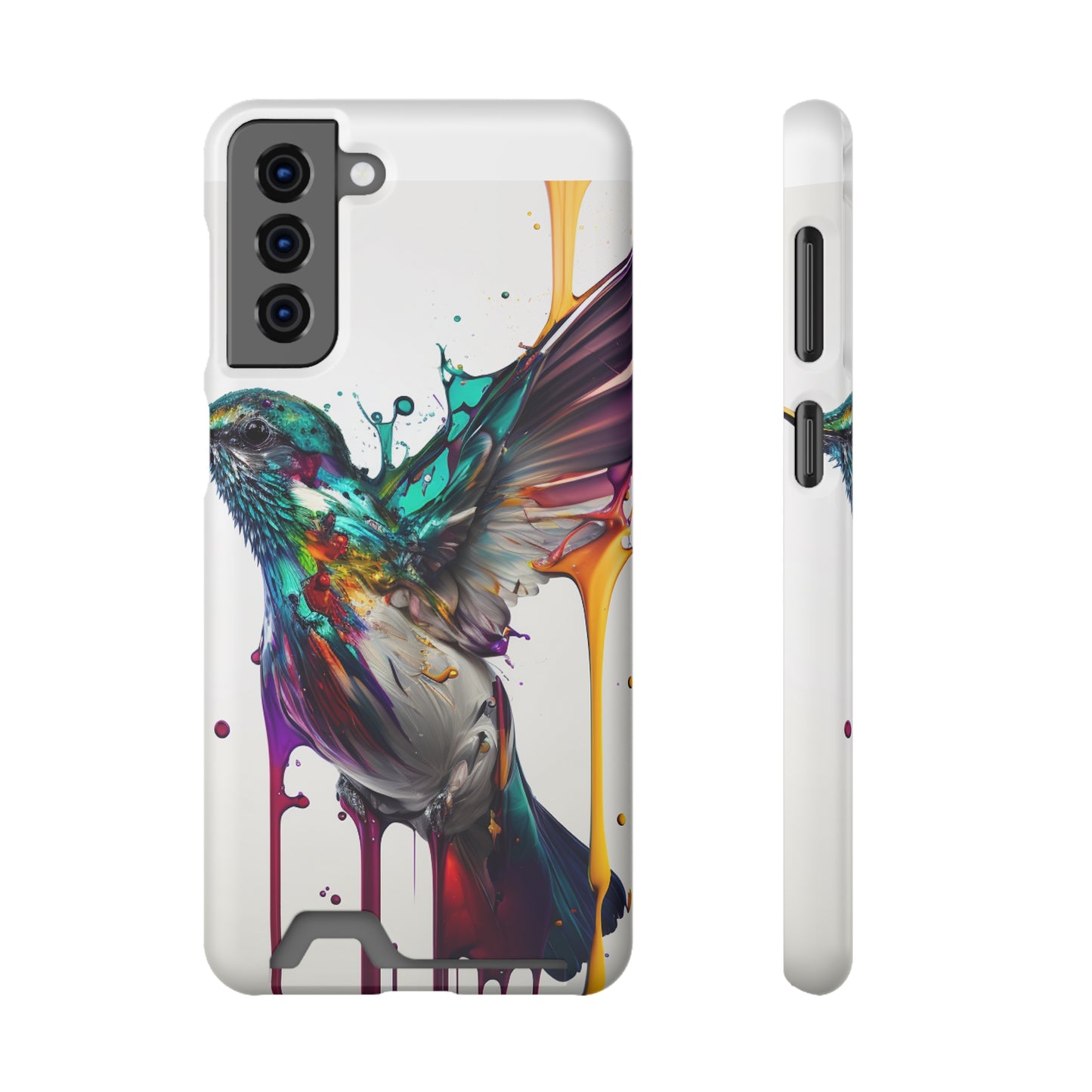 Hummingbird Drip Paint Phone Case With Card Holder