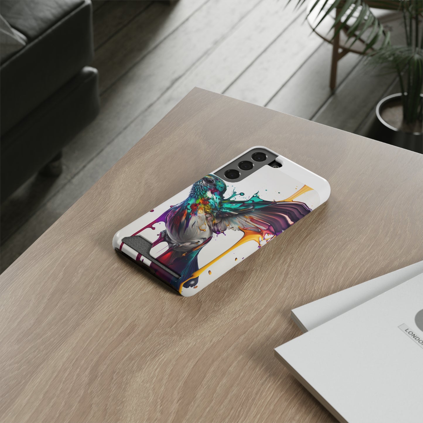 Hummingbird Drip Paint Phone Case With Card Holder