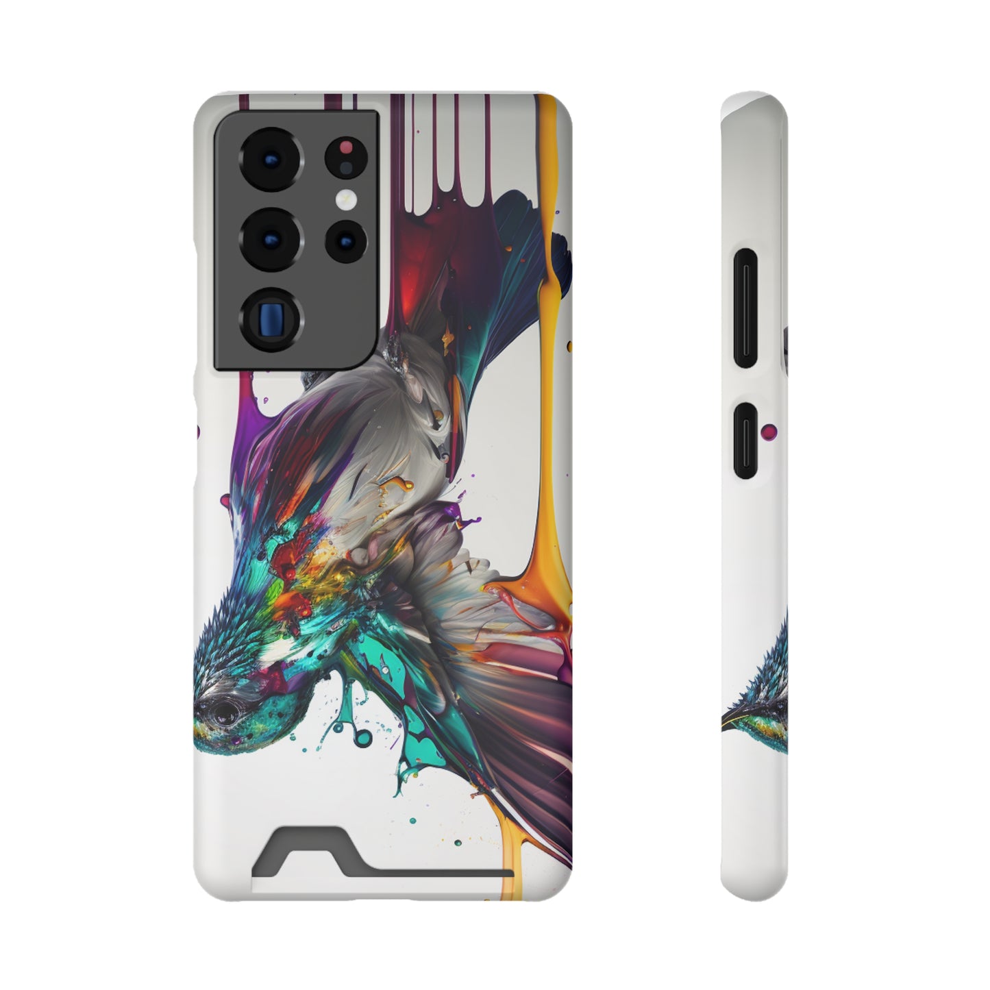 Hummingbird Drip Paint Phone Case With Card Holder