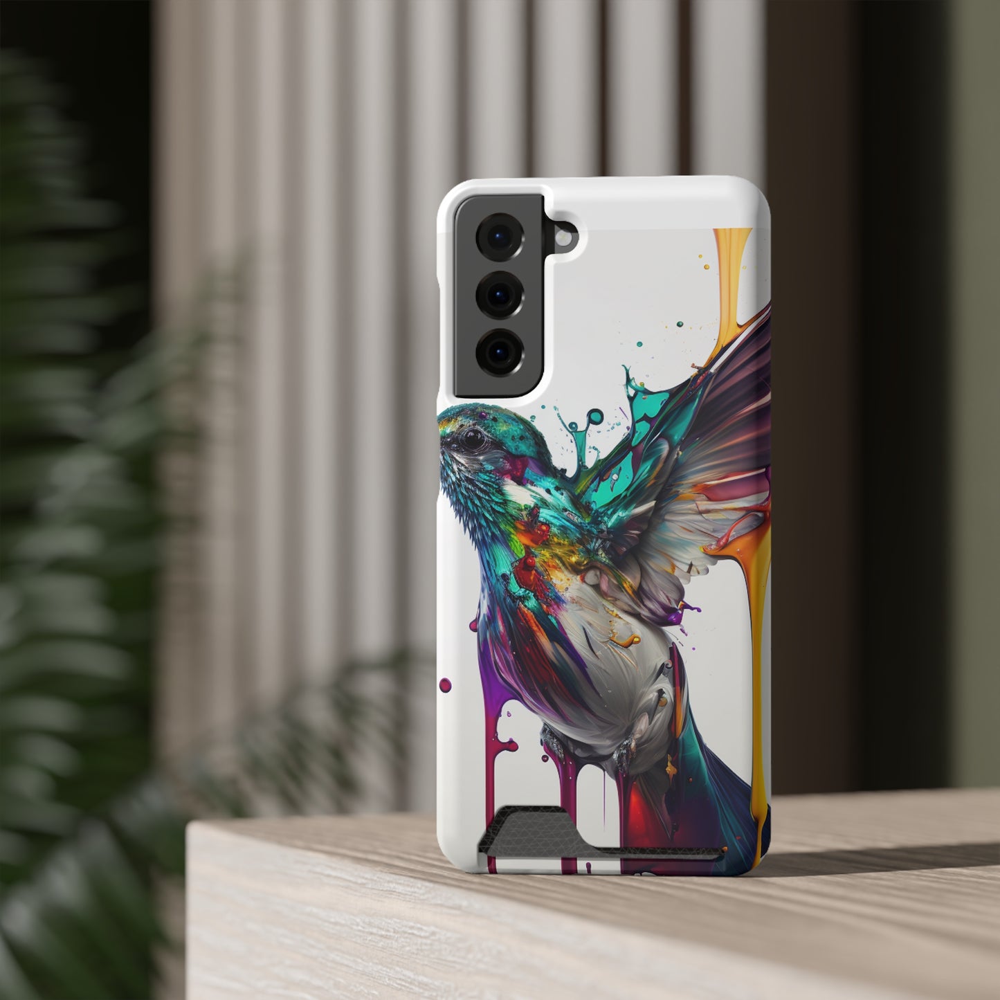Hummingbird Drip Paint Phone Case With Card Holder