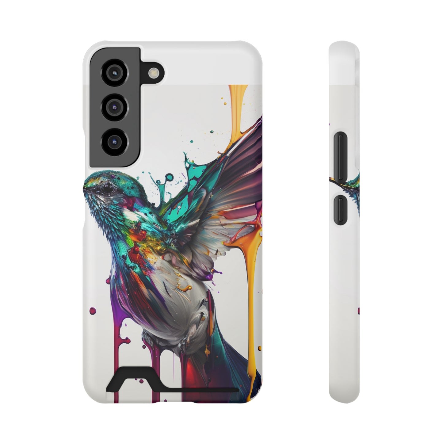 Hummingbird Drip Paint Phone Case With Card Holder