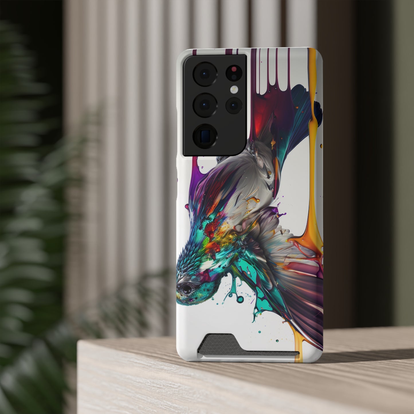 Hummingbird Drip Paint Phone Case With Card Holder