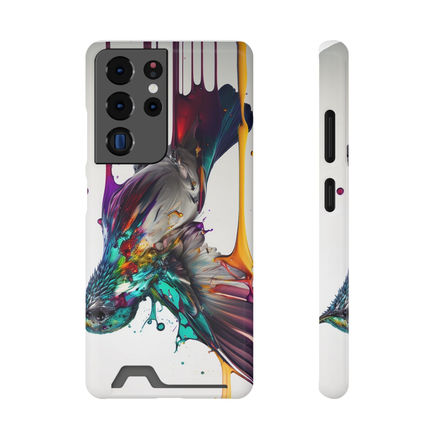 Hummingbird Drip Paint Phone Case With Card Holder