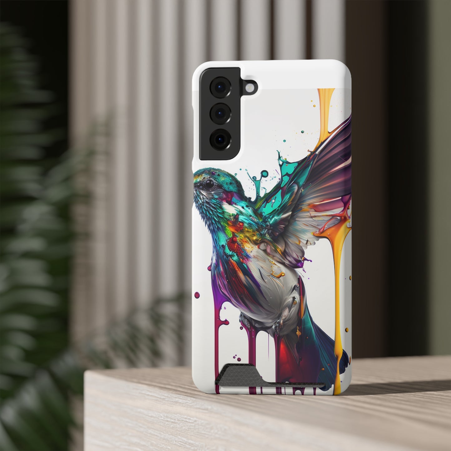 Hummingbird Drip Paint Phone Case With Card Holder