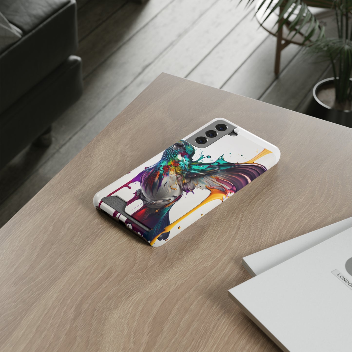 Hummingbird Drip Paint Phone Case With Card Holder