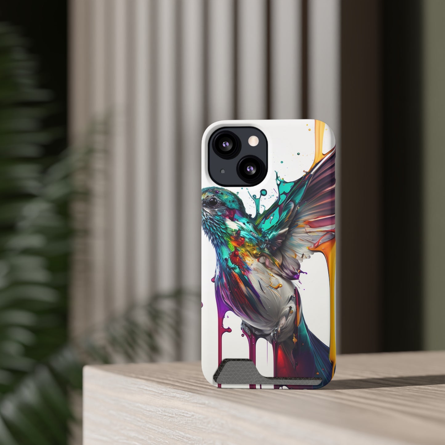 Hummingbird Drip Paint Phone Case With Card Holder