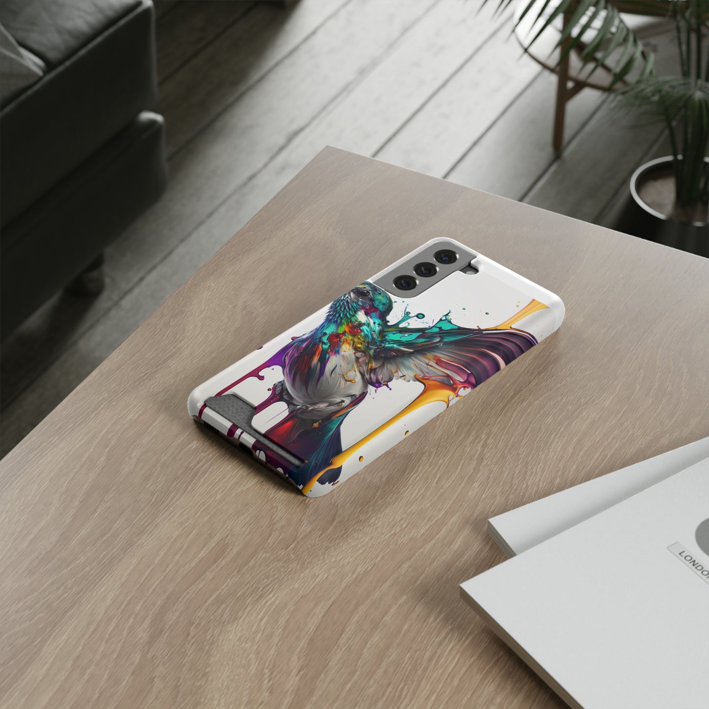 Hummingbird Drip Paint Phone Case With Card Holder
