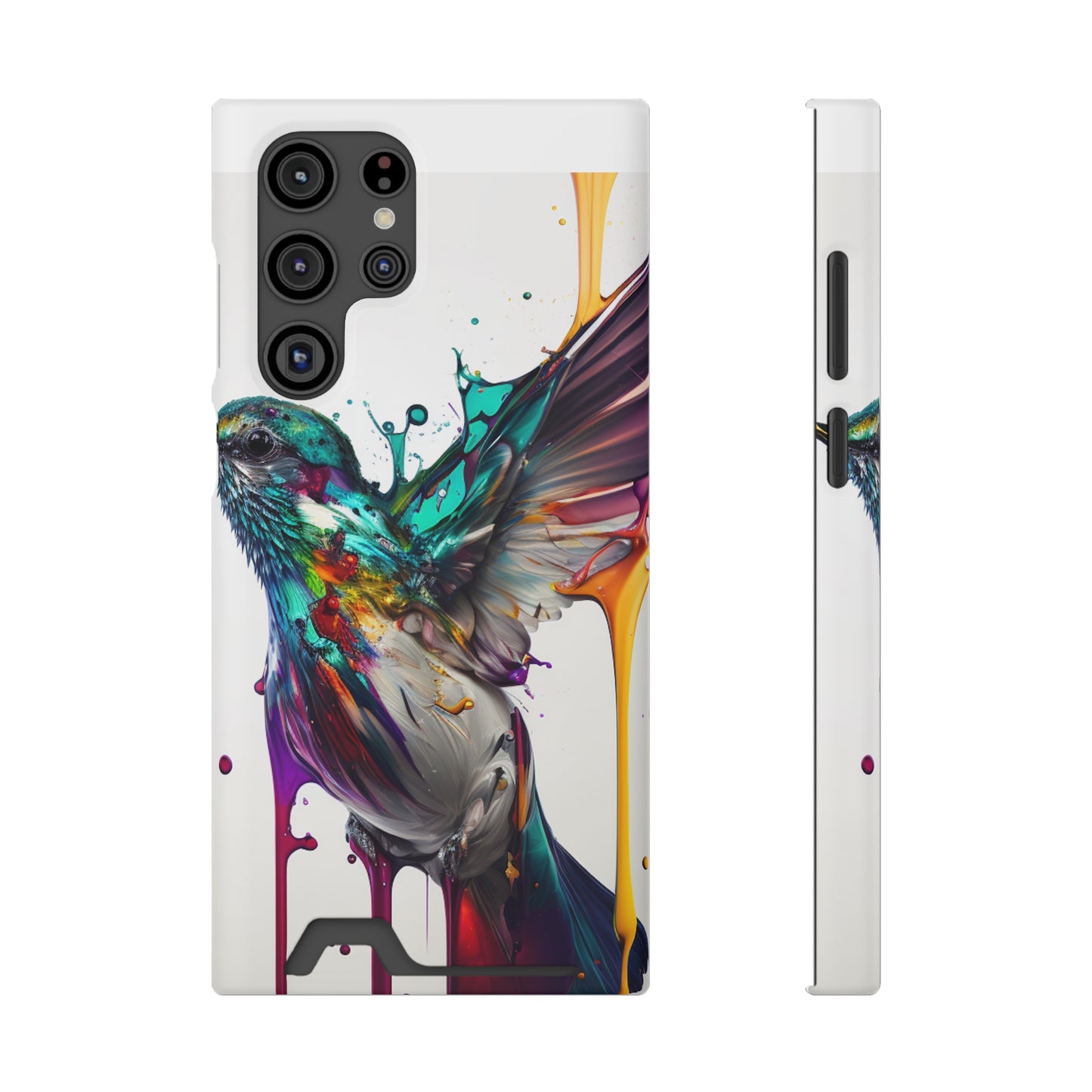 Hummingbird Drip Paint Phone Case With Card Holder