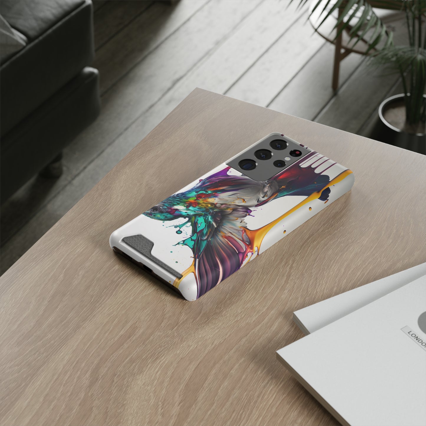 Hummingbird Drip Paint Phone Case With Card Holder