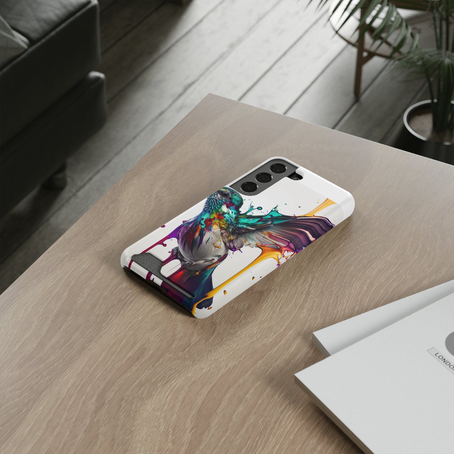 Hummingbird Drip Paint Phone Case With Card Holder