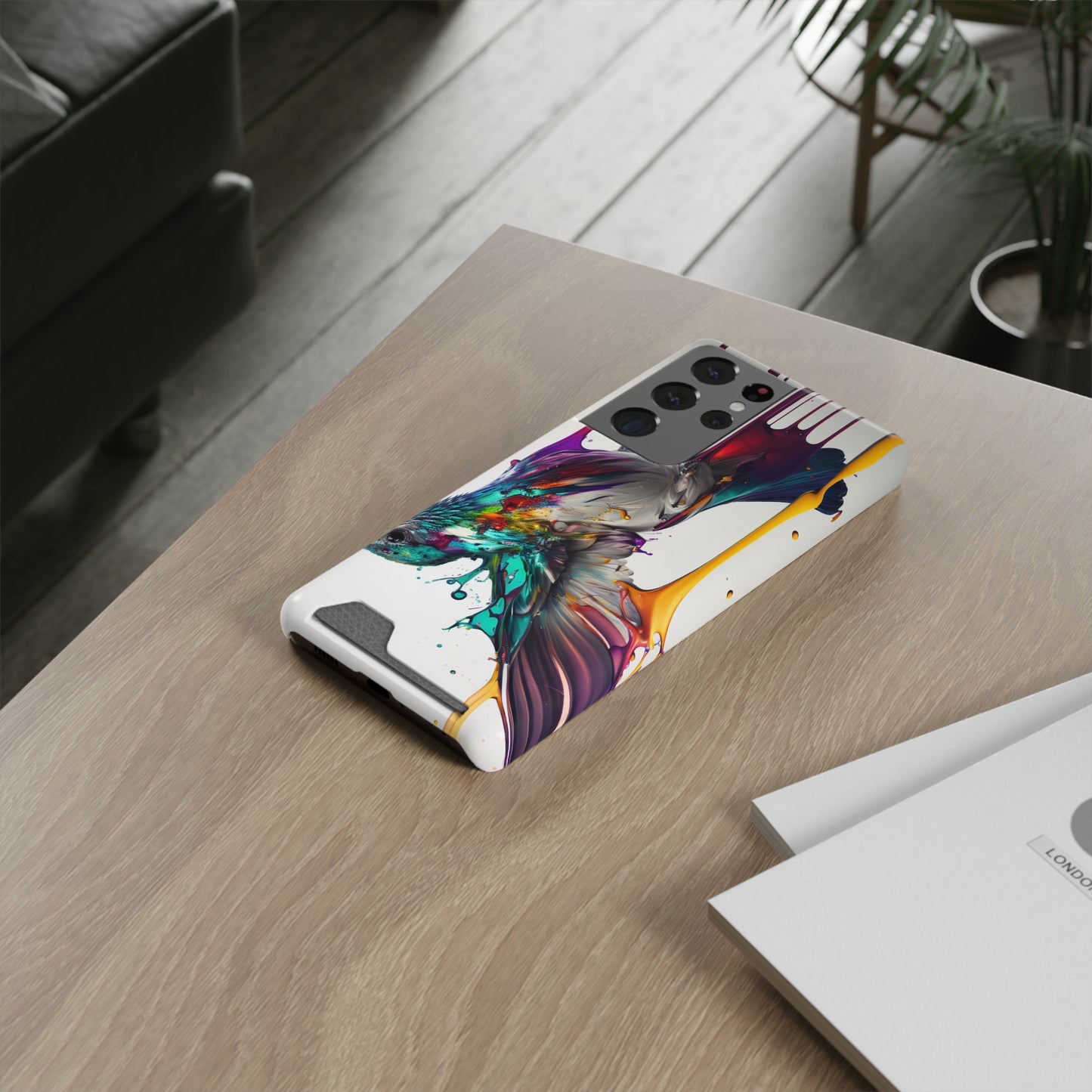 Hummingbird Drip Paint Phone Case With Card Holder