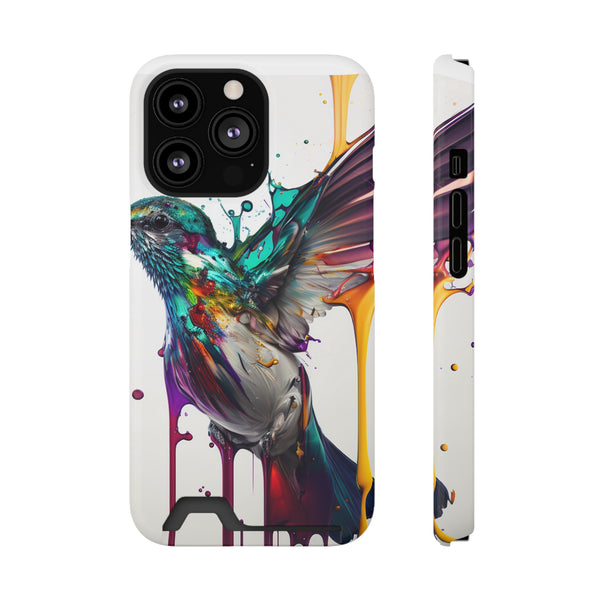 Hummingbird Drip Paint Phone Case With Card Holder