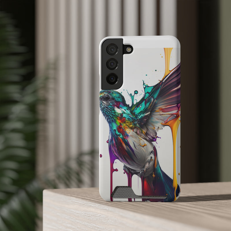 Hummingbird Drip Paint Phone Case With Card Holder
