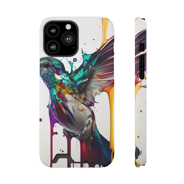 Hummingbird Drip Paint Phone Case With Card Holder