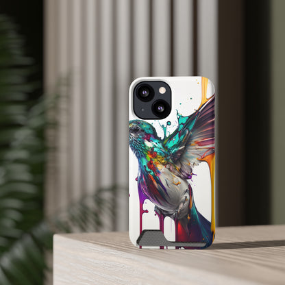 Hummingbird Drip Paint Phone Case With Card Holder