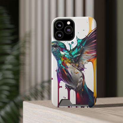 Hummingbird Drip Paint Phone Case With Card Holder
