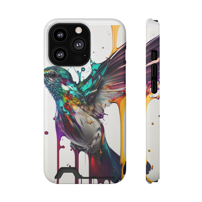 Hummingbird Drip Paint Phone Case With Card Holder