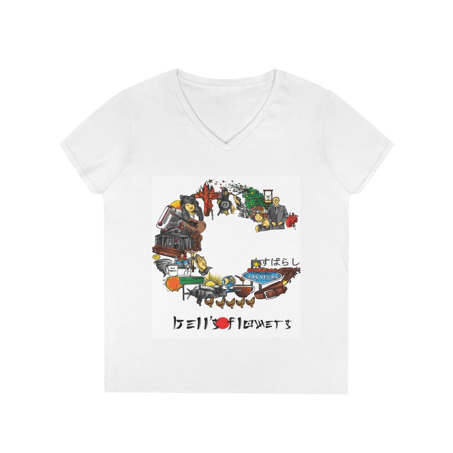 bell's flowers Album C original Ladies V-neck