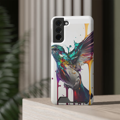 Hummingbird Drip Paint Phone Case With Card Holder