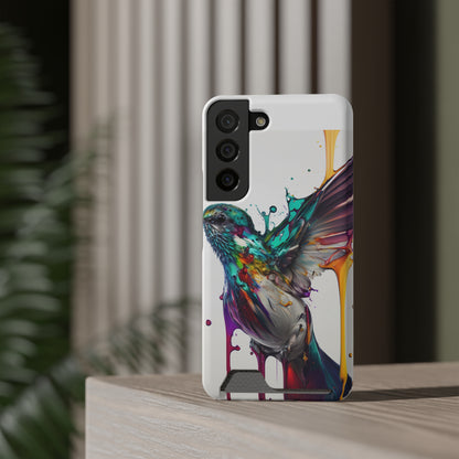 Hummingbird Drip Paint Phone Case With Card Holder